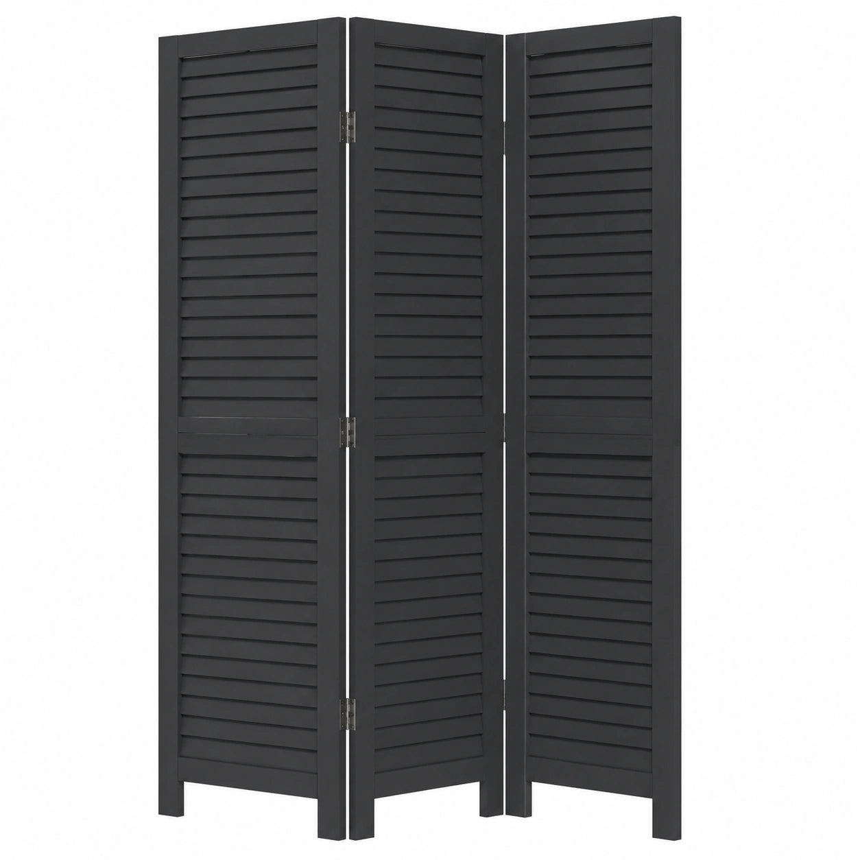 3-Panel Paravent aus Paulownia-Holz, schwarz, für Wohn- und Schlafzimmer