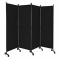 GOPLUS Metallrahmen-Paravent mit Rollen, 4-teilig, 225x173 cm, Schwarz, Raumteiler für Wohnzimmer und Esszimmer