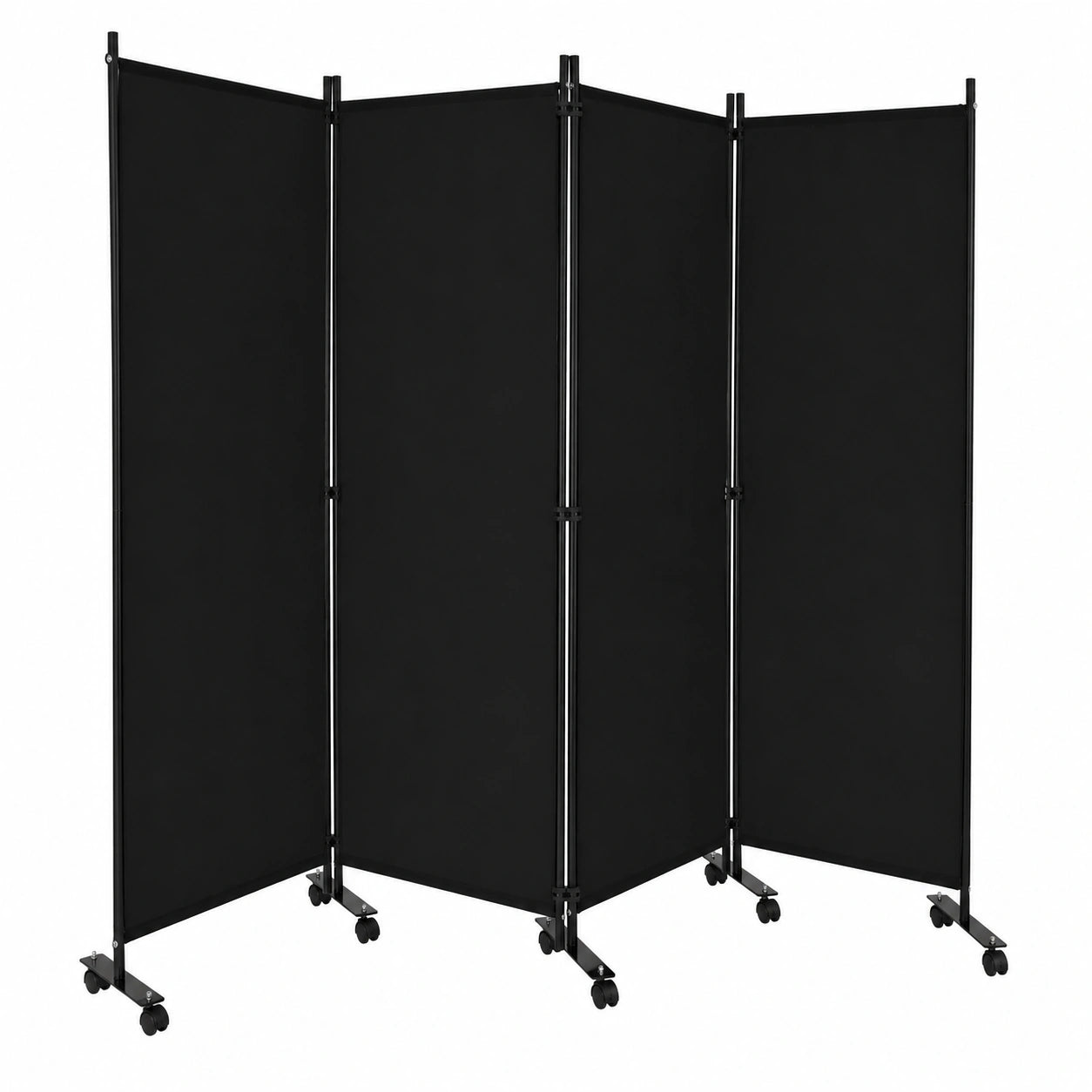 GOPLUS Metallrahmen-Paravent mit Rollen, 4-teilig, 225x173 cm, Schwarz, Raumteiler für Wohnzimmer und Esszimmer