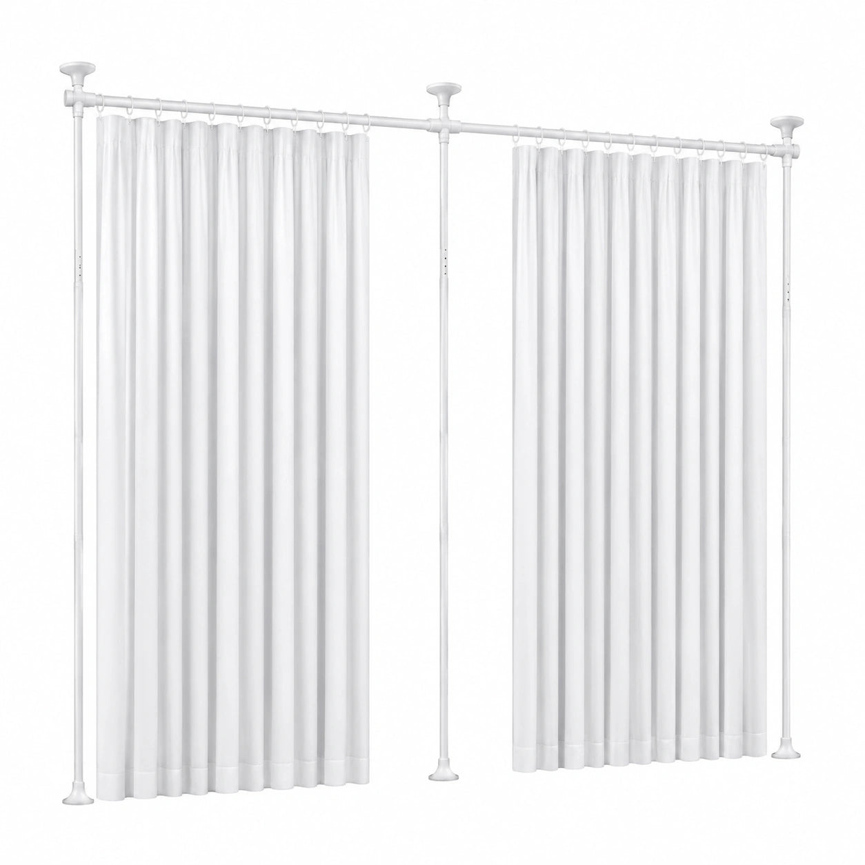 Freistehende Gardinenstange Weiß, Verstellbare Raumtrennwand ohne Bohren, Ideal für Wohnzimmer, Schlafzimmer oder Büro, 121-304cm Länge, 71-289cm Breite
